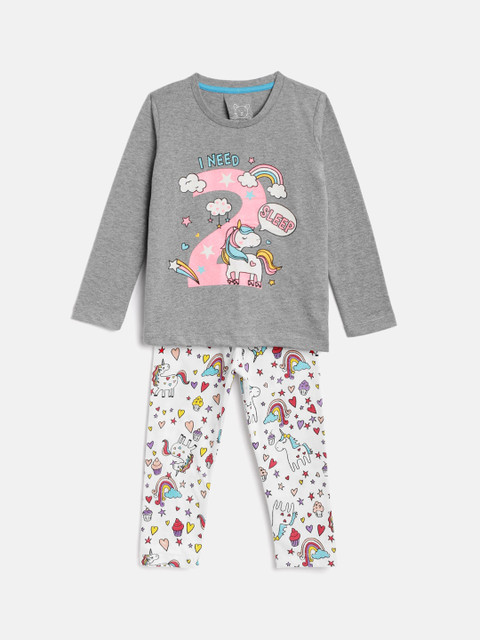 

Lazy Shark Boys Grey & Multicoloured Graphic Printed Night Suit