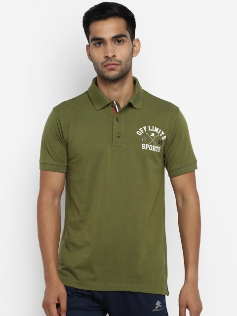 

OFF LIMITS Men Olive Green Typography Printed Polo Collar T-shirt