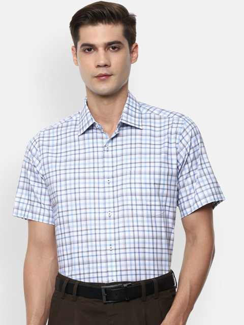 

Van Heusen Men Blue & White Checked Cotton Formal Shirt