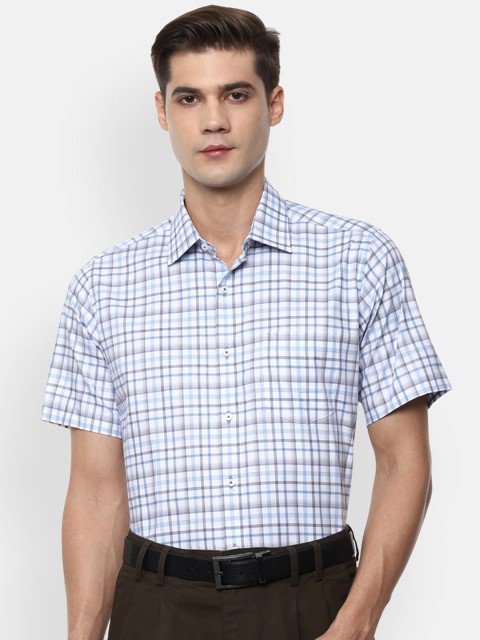 

Van Heusen Men Blue & White Checked Cotton Formal Shirt