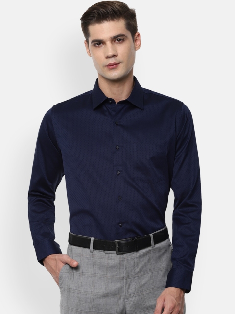 

Van Heusen Men Navy Blue & Black Micro Ditsy Printed Cotton Slim Fit Formal Shirt