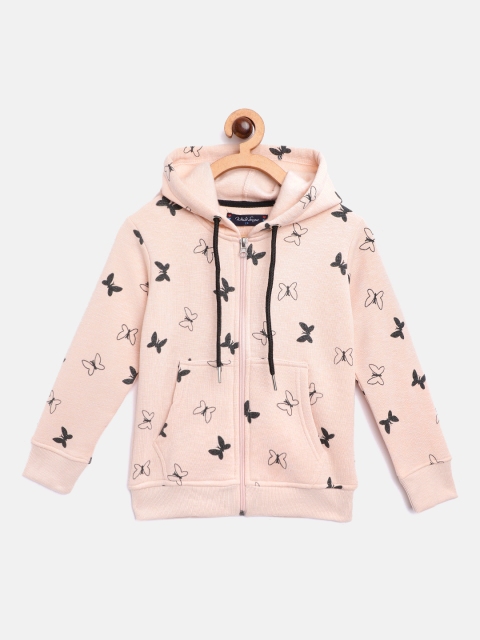 

White Snow Girls Peach-Coloured & Black Butterfly Print Hooded Sweatshirt