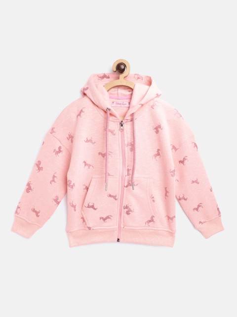 

White Snow Girls Pink Horse Print Hooded Sweatshirt