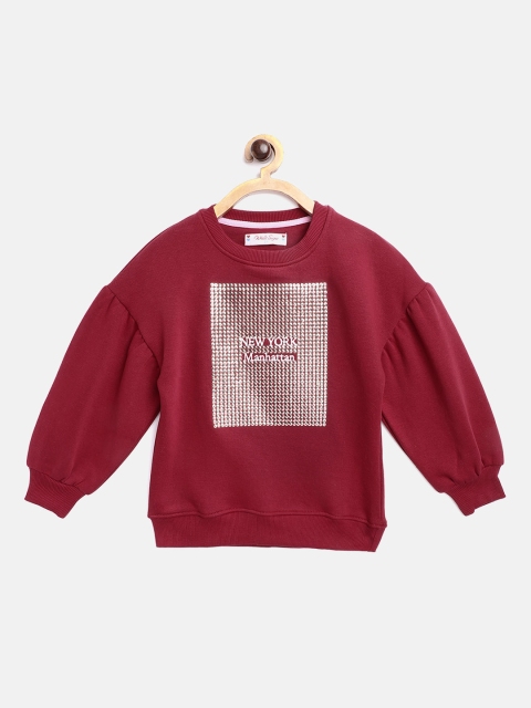 

White Snow Girls Maroon & Golden Sequinned Sweatshirt