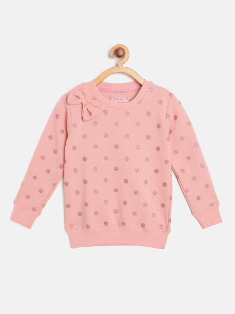 

White Snow Girls Peach-Coloured Polka Dot Print Sweatshirt with Bow Detail