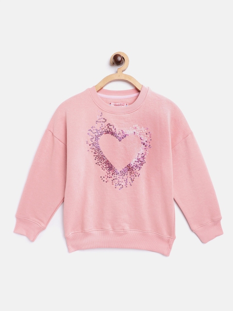 

White Snow Girls Pink Heart Sequinned Sweatshirt