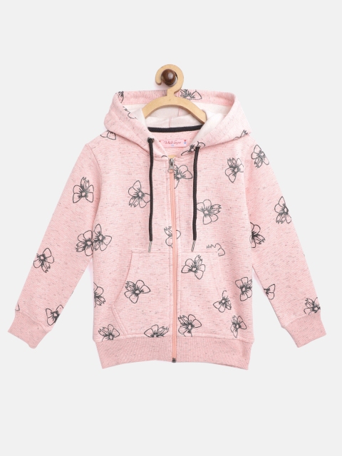 

White Snow Girls Peach-Coloured & Black Bow Print Hooded Sweatshirt
