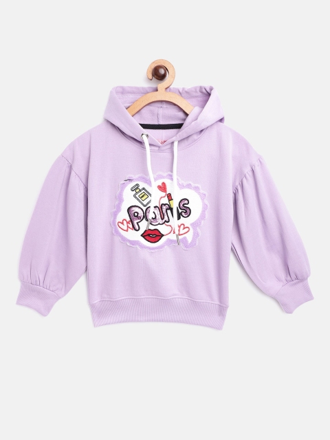 White Snow Girls Lavender & White Typography Applique Sequinned Hooded Sweatshirt