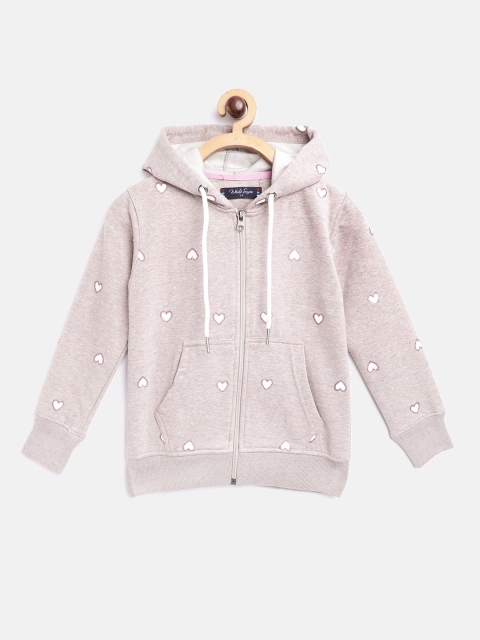 

White Snow Girls Beige & White Heart Print Hooded Sweatshirt