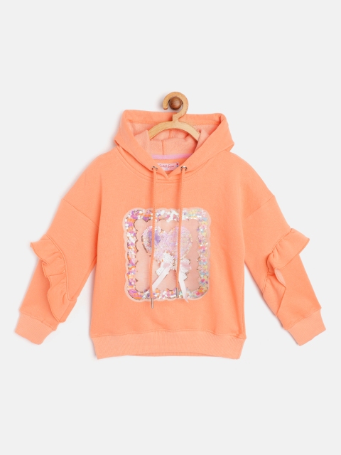 

White Snow Girls Coral Orange Mermaid Sequinned Hooded Sweatshirt