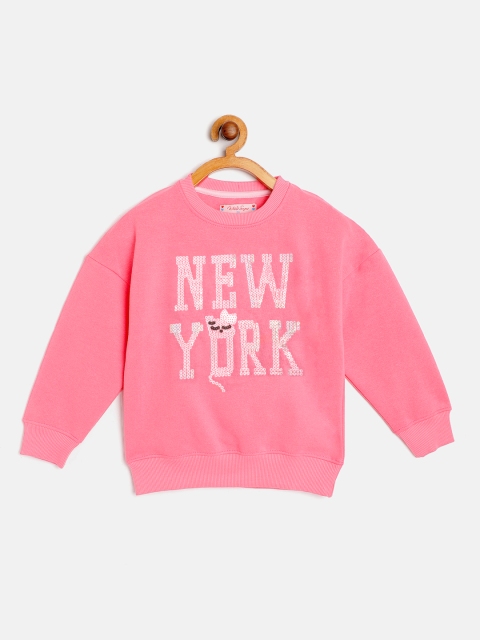 

White Snow Girls Pink New York Sequinned Sweatshirt