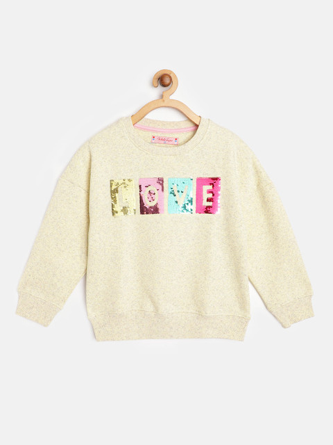 

White Snow Girls Beige Flip Sequined Sweatshirt