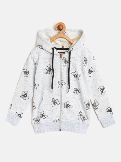 

White Snow Girls Grey Melange Bow Printed Hooded Sweatshirt