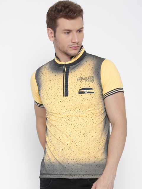 

Fort Collins Men Yellow Printed Mandarin Collar T-Shirt