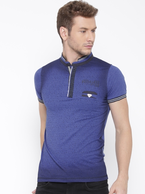

Fort Collins Men Blue Printed Mandarin Collar T-Shirt