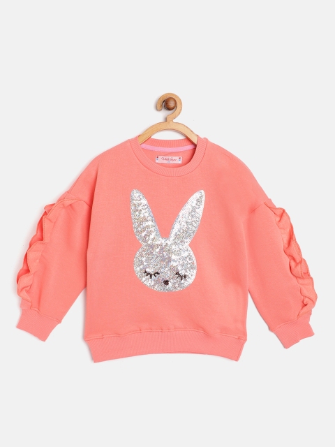 

White Snow Girls Coral Orange & Silver Sequinned Sweatshirt