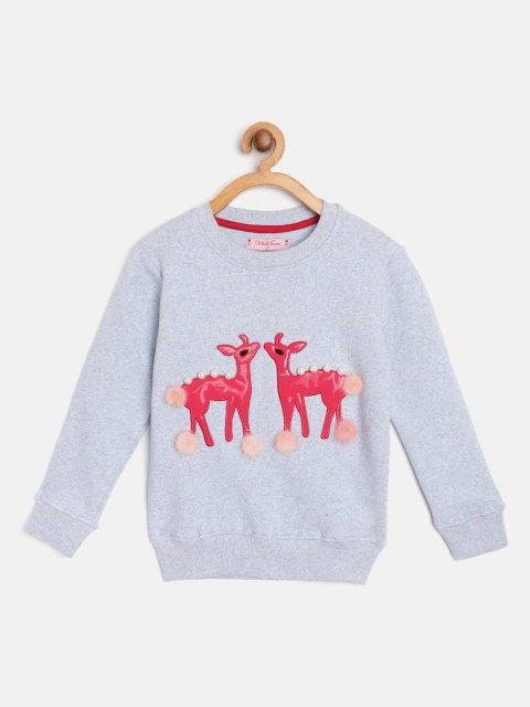 

White Snow Girls Blue & Pink Applique Sweatshirt