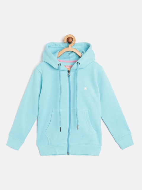 

White Snow Girls Blue Solid Hooded Sweatshirt