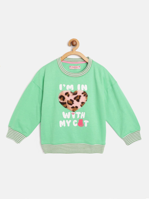 

White Snow Girls Green & White Typography & Animal Print Sweatshirt
