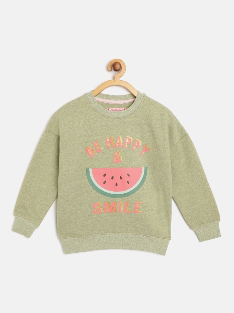 

White Snow Girls Olive Green & Pink Watermelon & Typography Print Sweatshirt