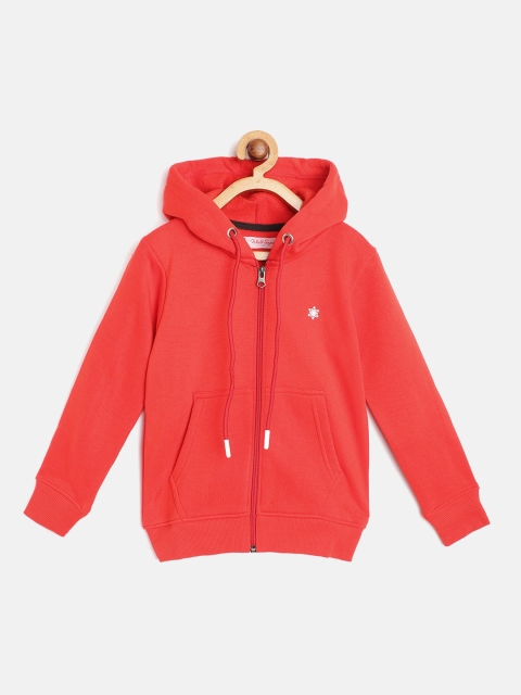 

White Snow Girls Red Solid Hooded Sweatshirt
