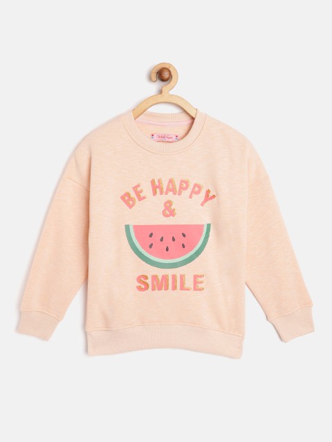 

White Snow Girls Peach-Coloured & Pink Watermelon & Typography Print Sweatshirt