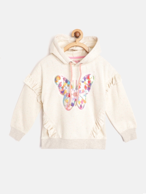 

White Snow Girls Cream-Coloured & Purple Butterfly Sequinned Hooded Sweatshirt