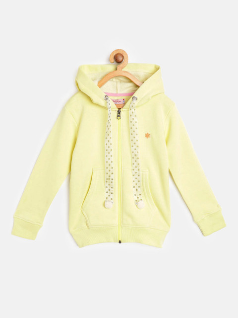 

White Snow Girls Lemon Yellow Solid Hooded Sweatshirt