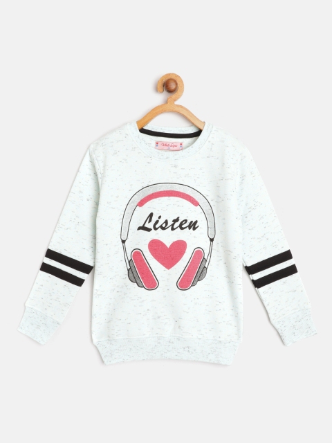 

White Snow Girls Mint Green & Pink Printed Sweatshirt