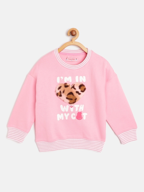 

White Snow Girls Pink & White Printed with Fuzzy Heart Applique Sweatshirt