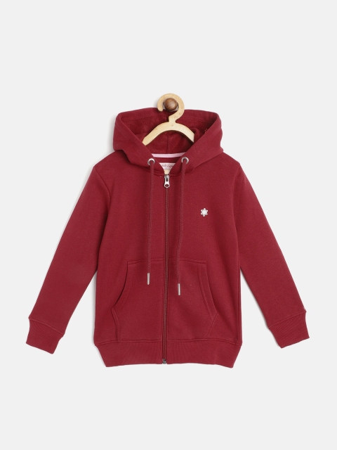 

White Snow Girls Maroon Solid Hooded Sweatshirt