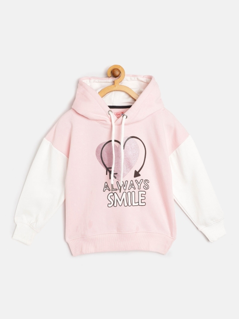 

White Snow Girls Pink & White Printed Hooded Sweatshirt