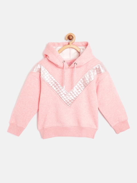 

White Snow Girls Pink Solid Hooded Sweatshirt with Quilted Detail