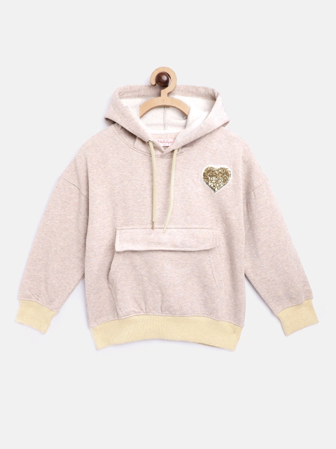 

White Snow Girls Beige & Golden Sequinned Detail Hooded Sweatshirt