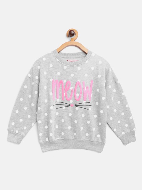 

White Snow Girls Grey Melange & White Polka Dot & Typography Print Sweatshirt