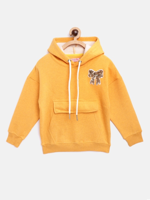 

White Snow Girls Mustard Yellow & Golden Sequinned Detail Hooded Sweatshirt