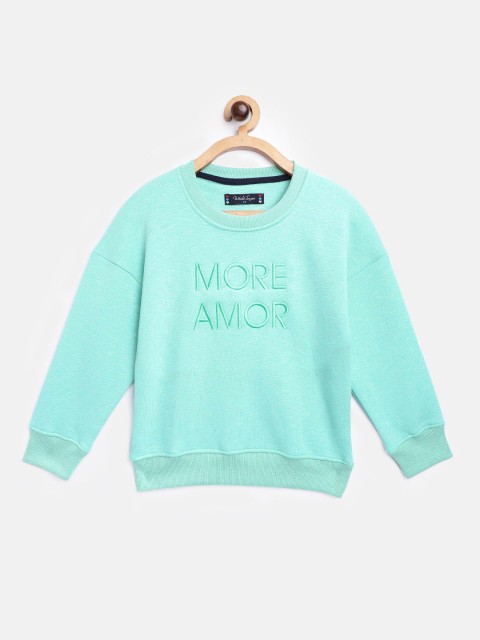 

White Snow Girls Turquoise Blue Embroidered Sweatshirt