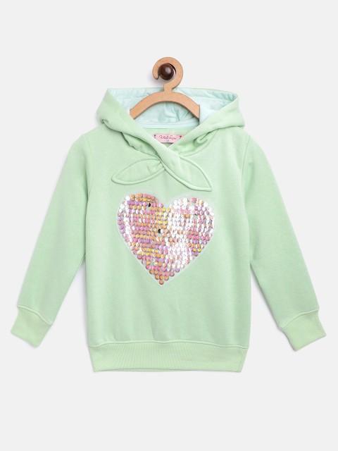 

White Snow Girls Lime Green & Pink Sequinned Hooded Sweatshirt