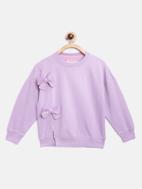 

White Snow Girls Lavender Detachable Bow Detail Beaded Sweatshirt