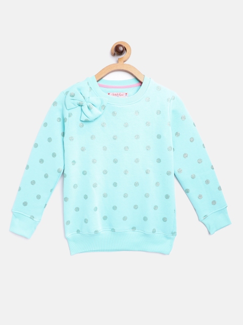 

White Snow Girls Blue Geometric Print Glitter Bow Applique Detail Sweatshirt