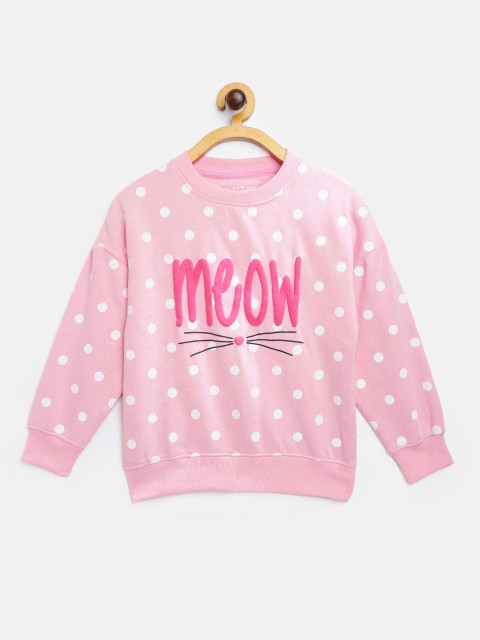 

White Snow Girls Pink & White Polka Dot Printed Sweatshirt