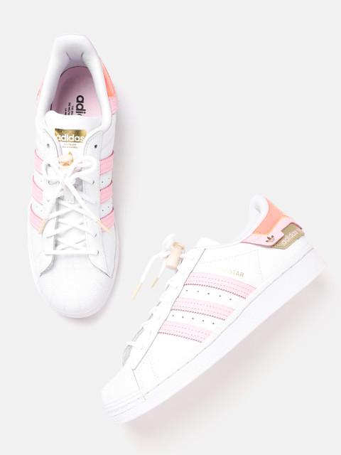 

ADIDAS Originals Women White & Pink Perforated Leather Superstar Sneakers Excluding Trims