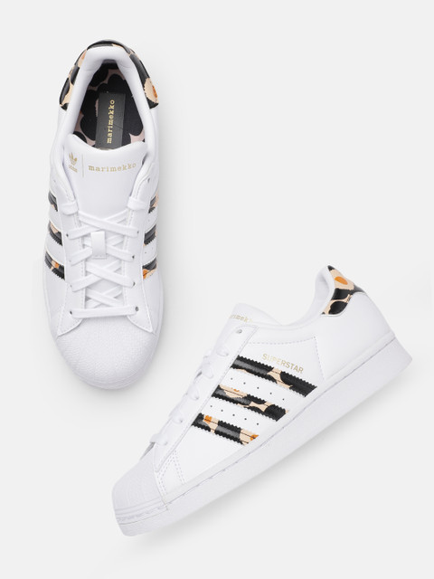 

ADIDAS Originals Women White & Black Striped Marimekko Superstar Sustainable Sneakers