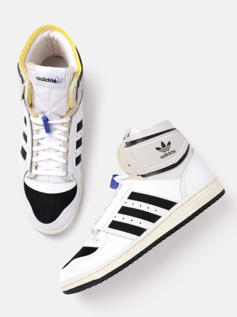 

ADIDAS Originals Men White & Black Leather Colourblocked Top Ten DE Sneakers