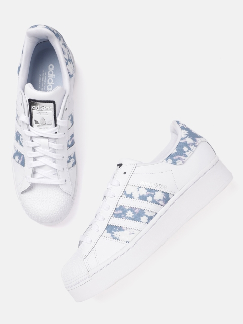 

ADIDAS Originals Women White & Blue Leather Excluding Trims Superstar Bold Flatforms