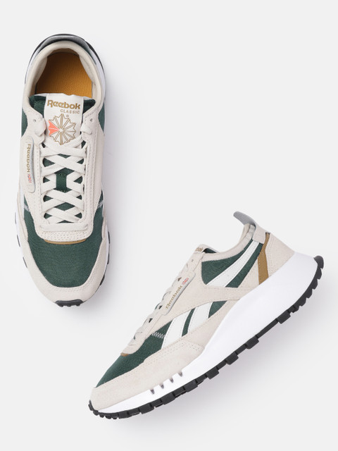

Reebok Classic Unisex Off-White & Green Colourblocked CL Legacy Sneaker