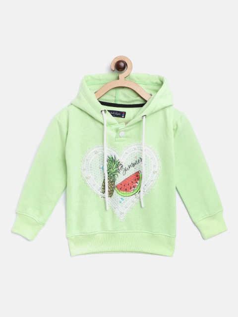 

White Snow Girls Mint Green & White Lace Applique Hooded Sweatshirt