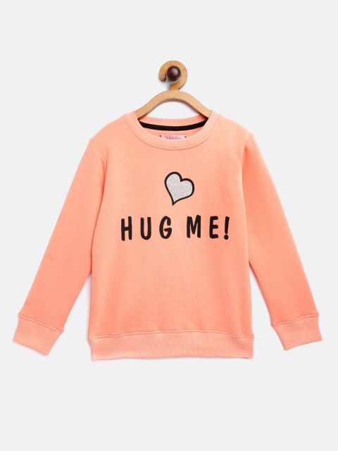 

White Snow Girls Peach-Coloured & Black Printed Sweatshirt