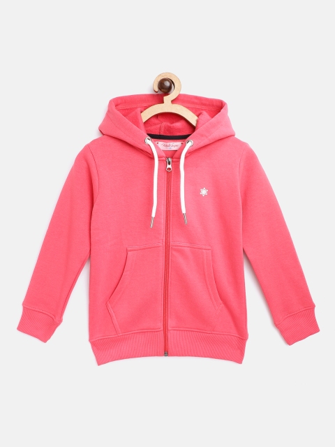 

White Snow Girls Fuchsia Pink Solid Hooded Sweatshirt
