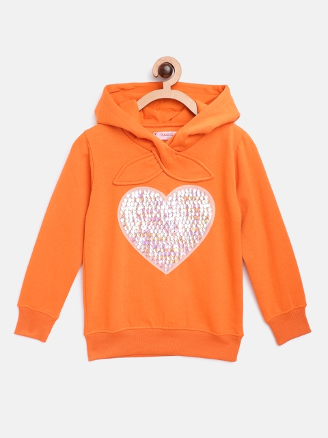 

White Snow Girls Orange & Pink Heart Sequinned Hooded Sweatshirt